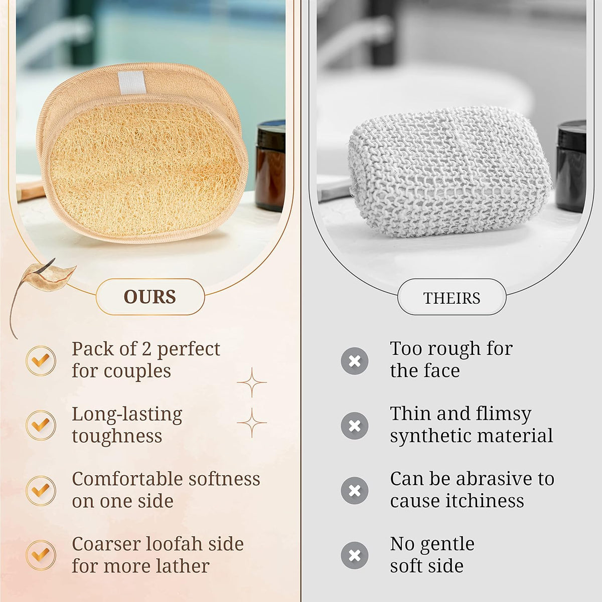 SERRENTO Loofah Body Scrubber Set - Egyptian Luffa Shower Sponge 2 Count