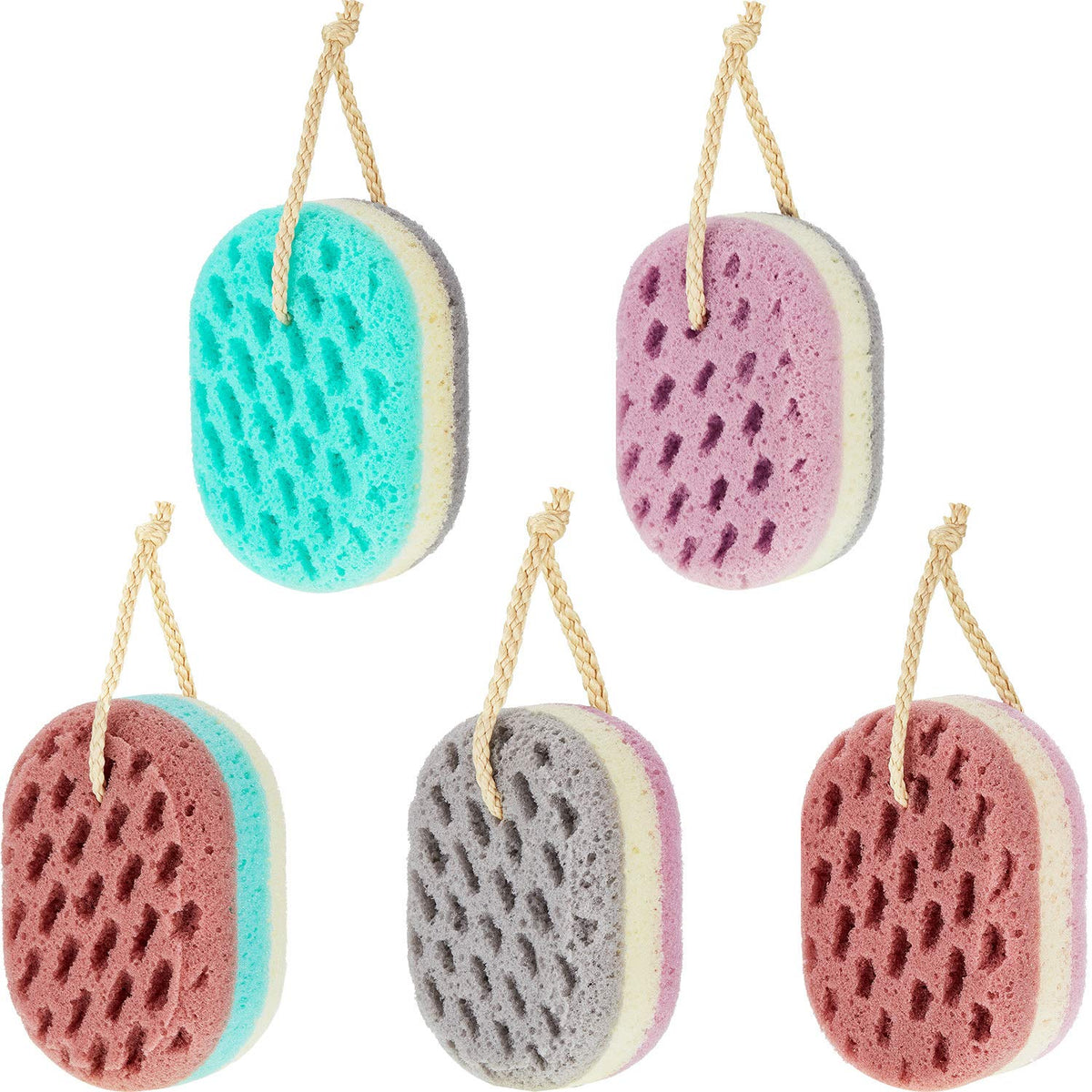 Boao 5 Pieces Soft Bath Sponge Shower Natural Gentle, Vibrant Color