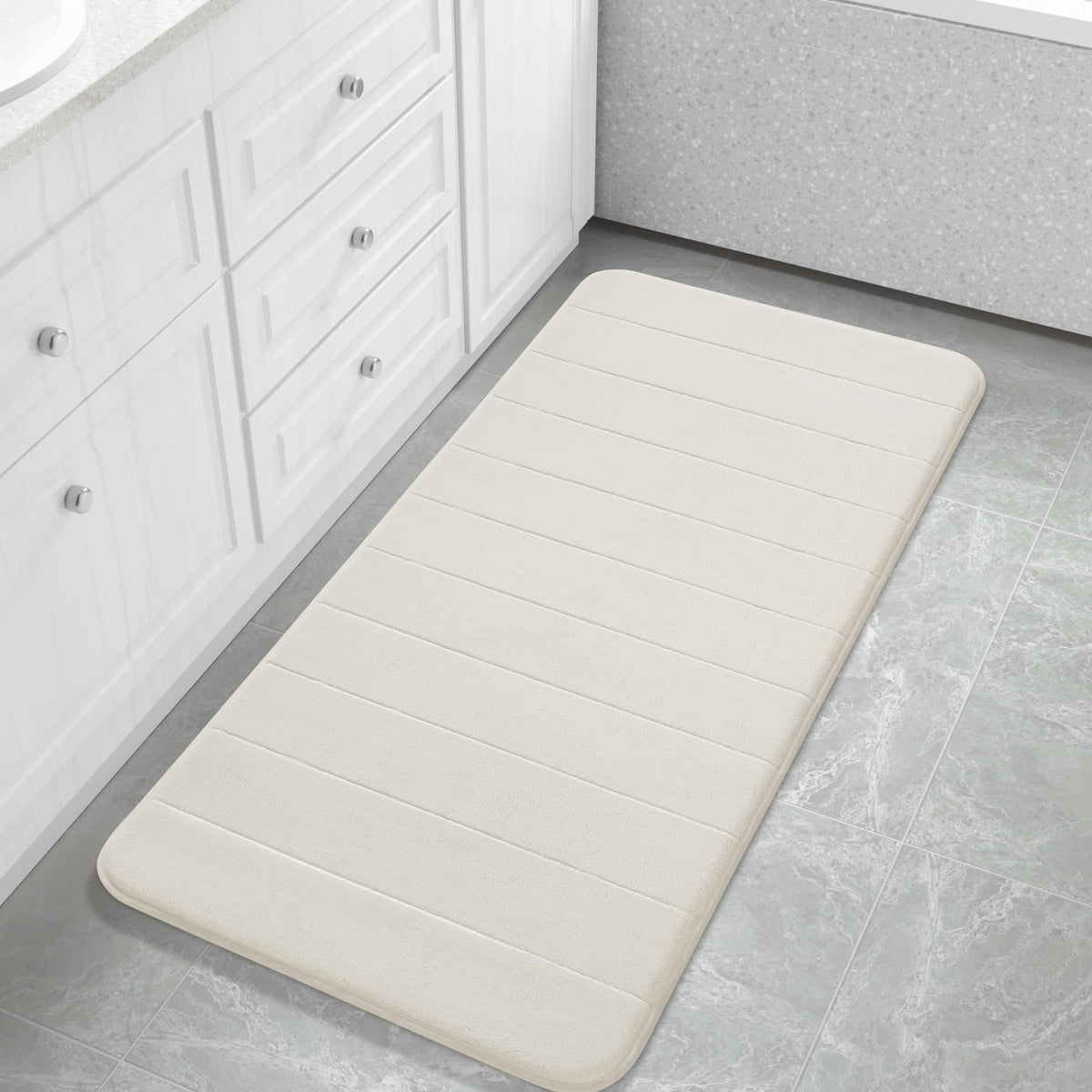 Yimobra Memory Foam Bath Mat, Super Soft Absorbent Bathroom Rug Non Slip 31.5x20 Inch, Quick Dry, Machine Washable Floor Carpet for Tub Shower, Home Decor Accessories, Beige
