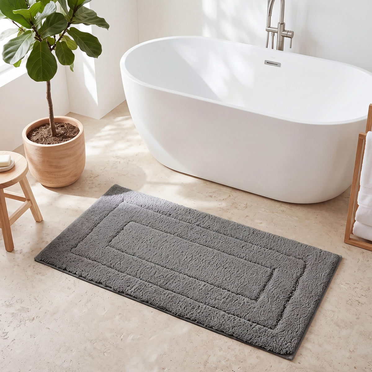 GRANNY SAYS Blue Bathroom Rug 16" x 24", Non-Slip Microfiber Bath Mat