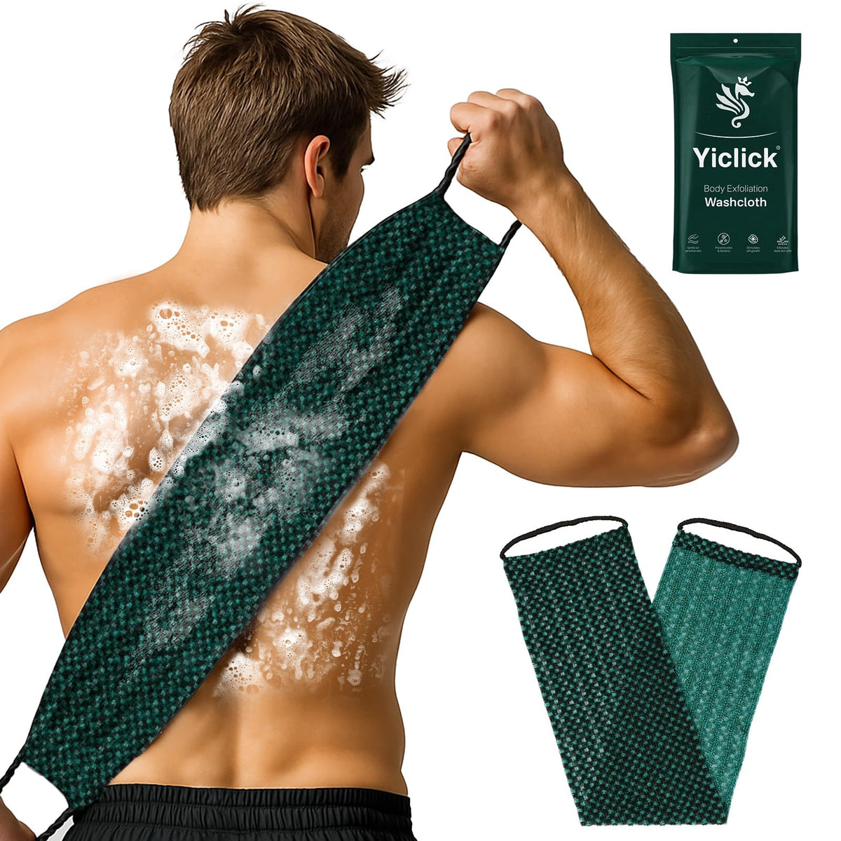 Yiclick Dual-Textured Exfoliating Washcloth Towel - Back Scrubber for Use in Shower Bath, Exfoliating Body Scrubber Exfoliator, Japanese Exfoliate Loofah Lufa Sponge Wash Cloth for Women Men