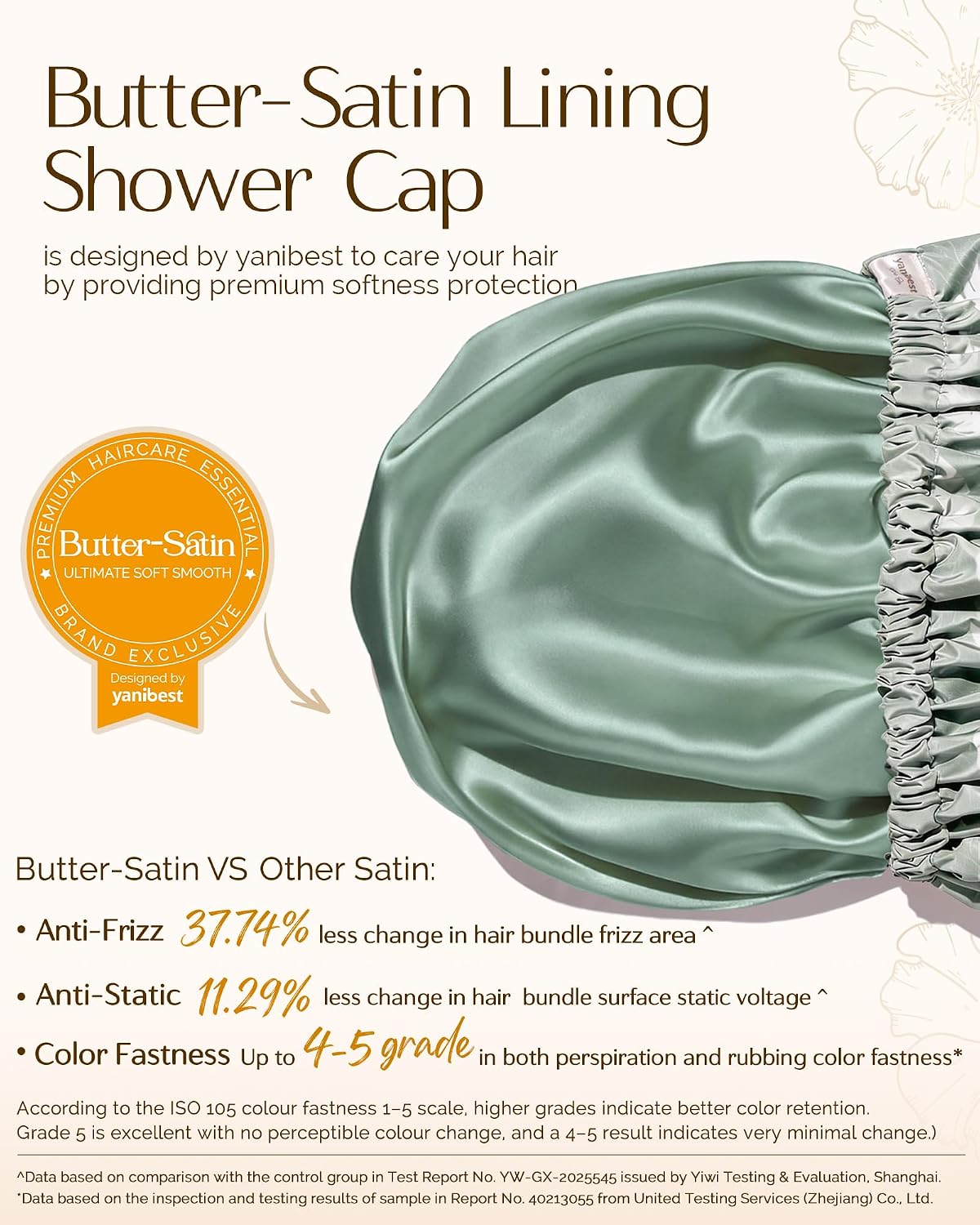 Yanibest Satin Lined Shower Cap, Shower Caps for Women Reusable Waterproof