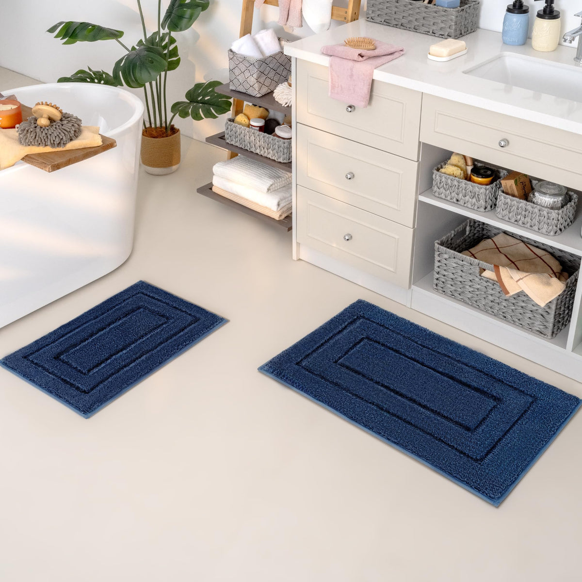 GRANNY SAYS Blue Bathroom Rug 16" x 24", Non-Slip Microfiber Bath Mat