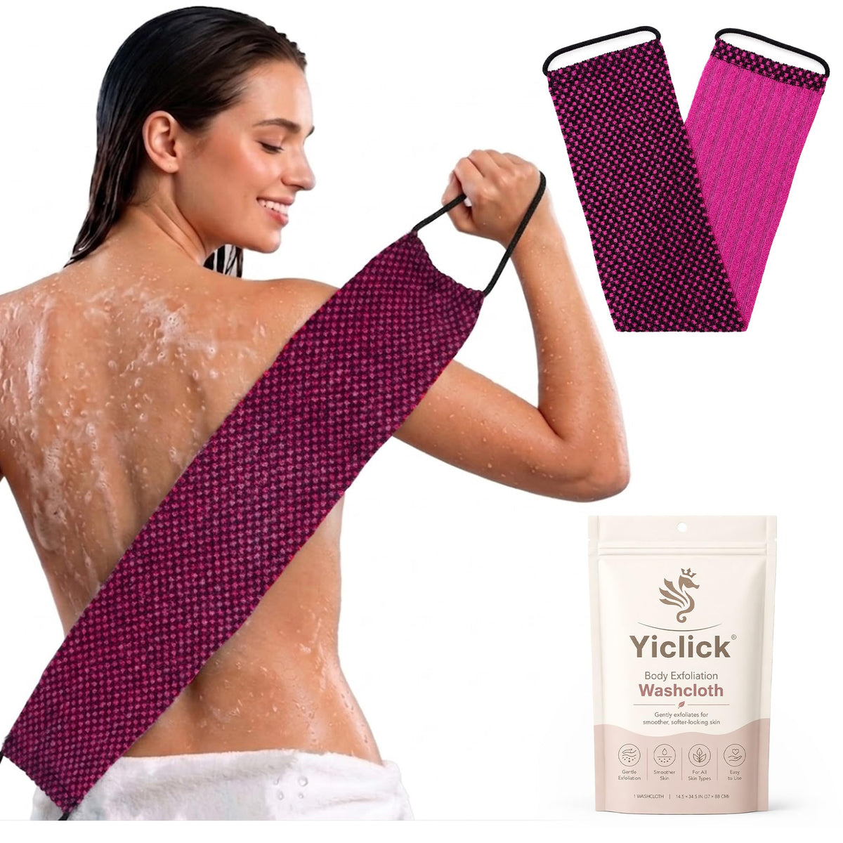 Yiclick Dual-Textured Exfoliating Washcloth Towel - Back Scrubber for Use in Shower Bath, Exfoliating Body Scrubber Exfoliator, Japanese Exfoliate Loofah Lufa Sponge Wash Cloth for Women Men