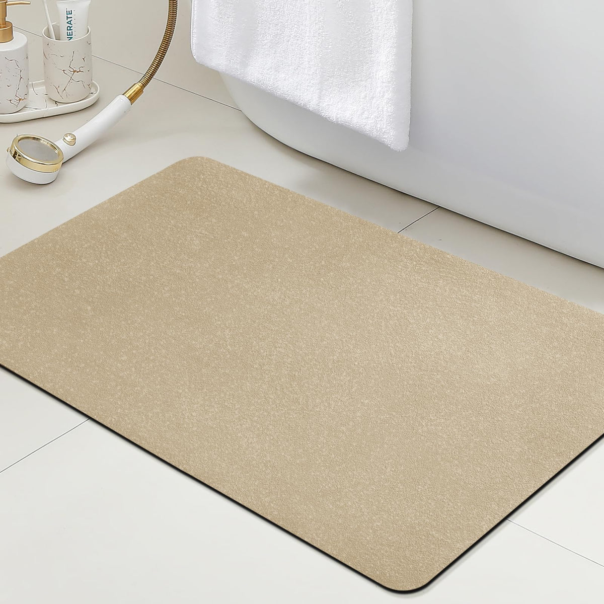 ACCUMTEK Non Slip Bath Mat, Thin Bathroom Rugs Fit Under Door, Quick Dry Bath Mats, Machine Washable Bath Rugs for Bathroom, Bathtub & Kitchen, Grey/Bordered/24 x17
