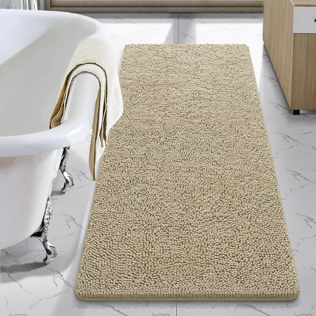 LOCHAS Luxury Bathroom Rug Shaggy Bath Mat 24 x 60 Inch, Gray