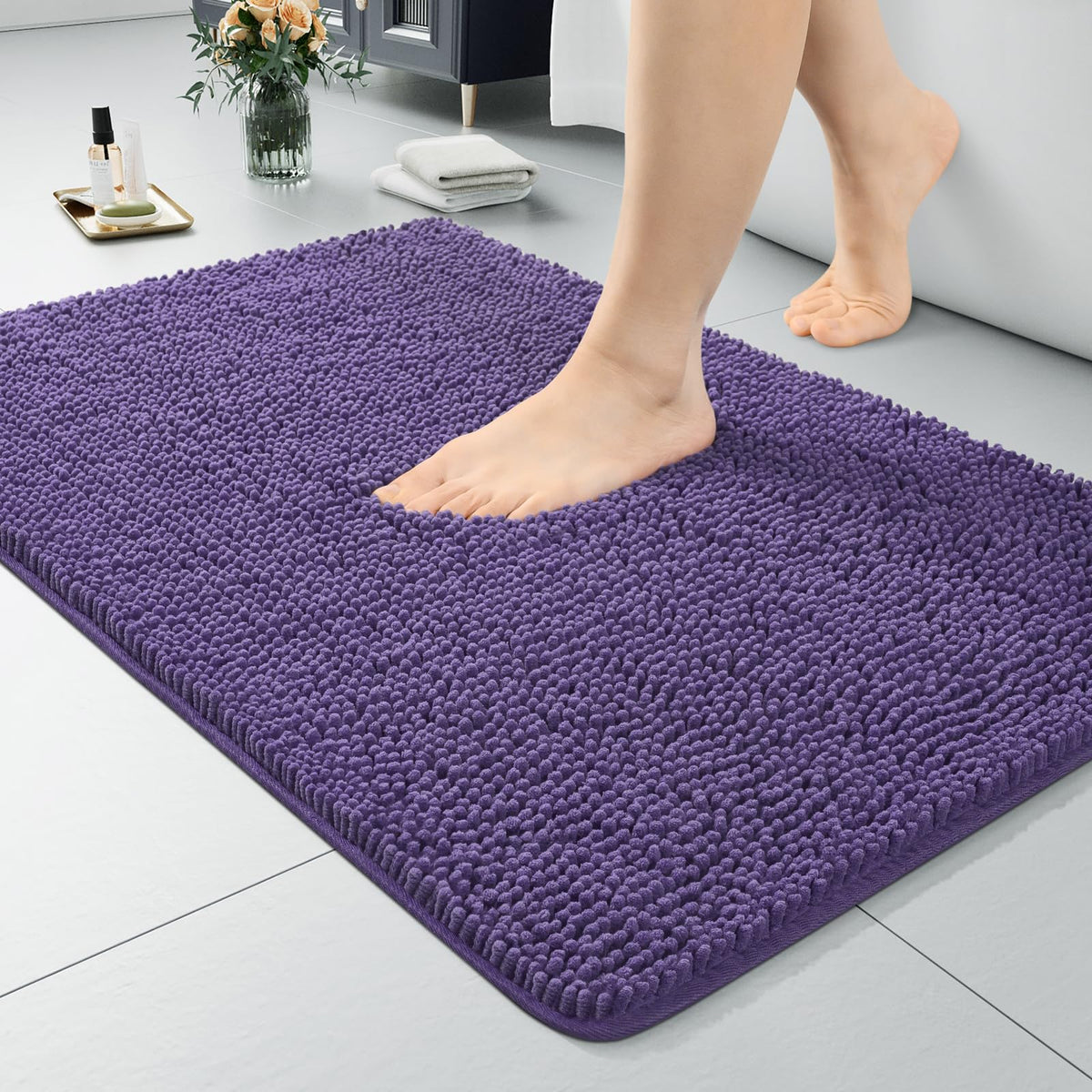 LOCHAS Luxury Bathroom Rug Shaggy Bath Mat 24 x 60 Inch, Gray