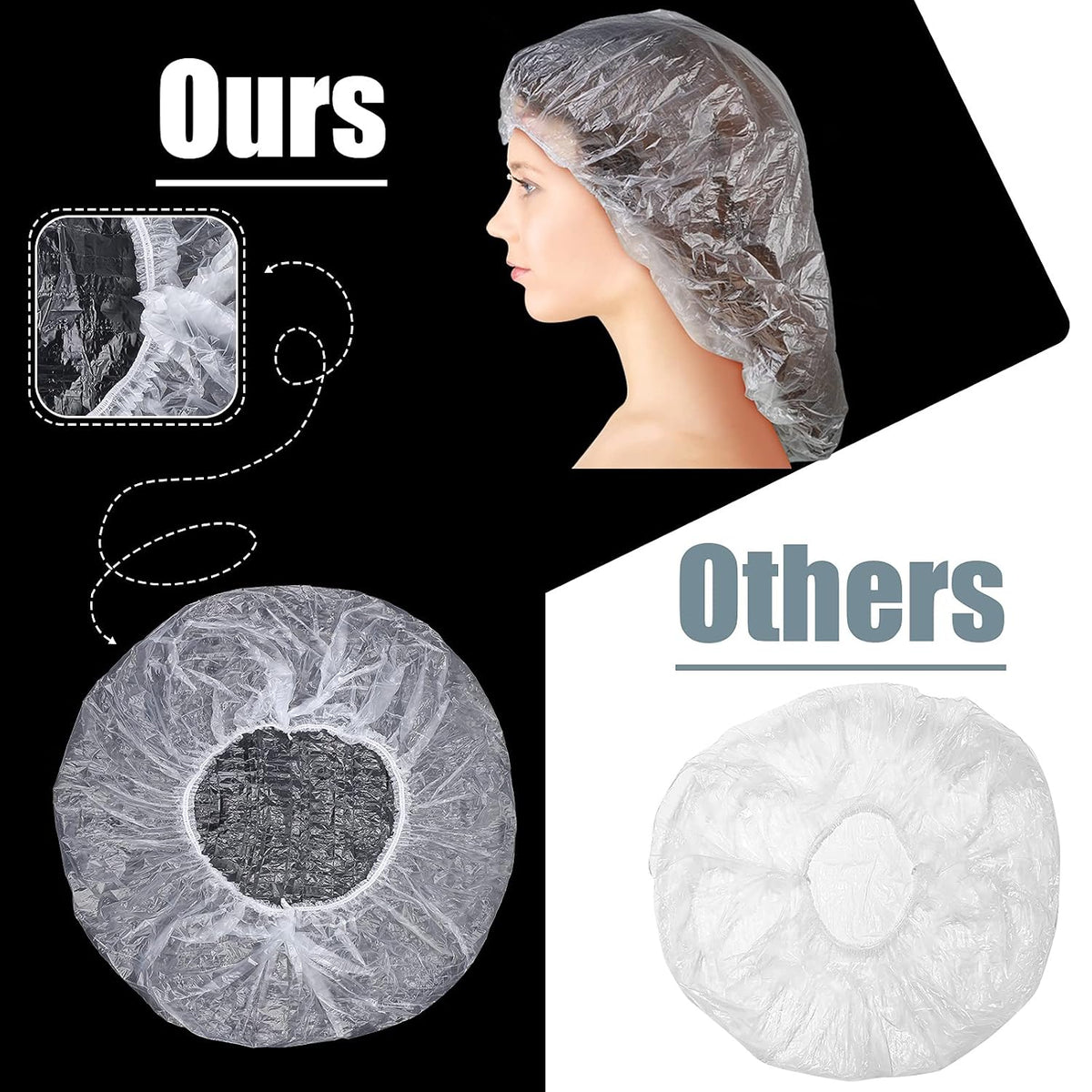 SATINIOR 50 Pcs Disposable Shower Cap Plastic Clear Large Bath Elastic Cap