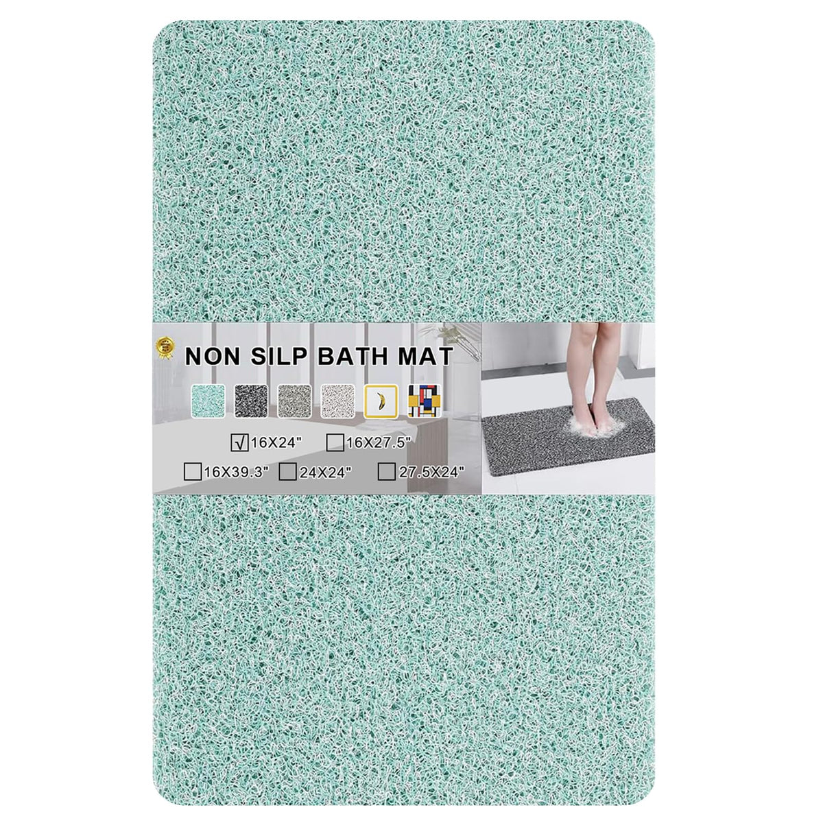 Nonslip Bathtub Mat, Anti Slip Bath Mat 0.6" Extra Thick, Quick Dry Bath Tub Anti Slip Shower Mat, Loofah Non-Slip Bath Mat for Tub Bathroom Pool Kitchen Entryway Home Hotel(Light Gray 16x27)