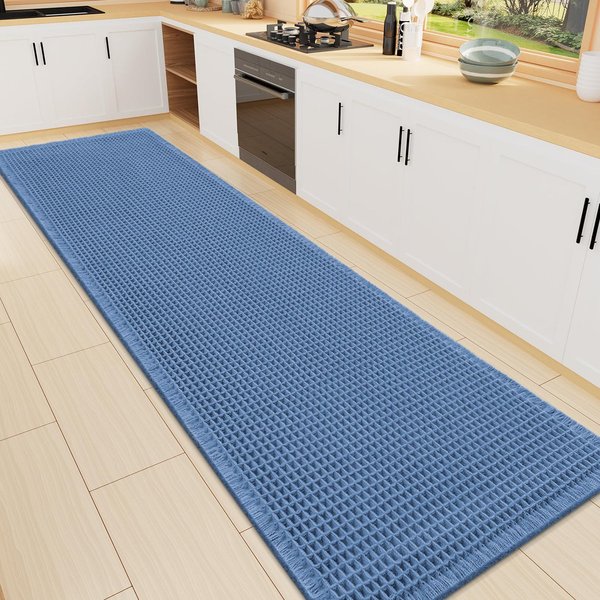 Smiry Waffle Bath Mat 24X16, Soft Absorbent Bathroom Rugs, Brown & Cream