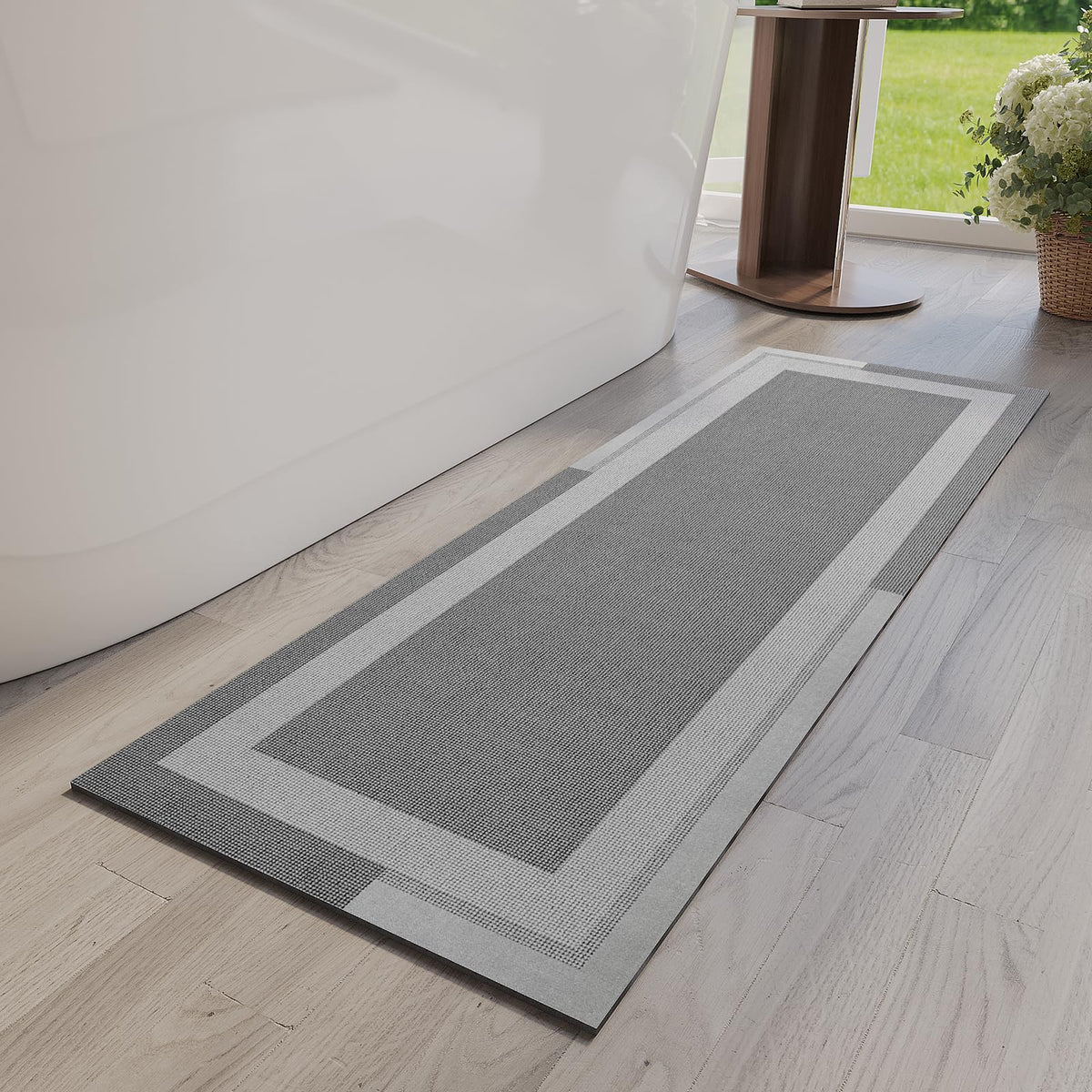 YDKGL Non Slip Bath Mat Thin Bathroom Rugs Fit Under Door Grey 16"x 24"