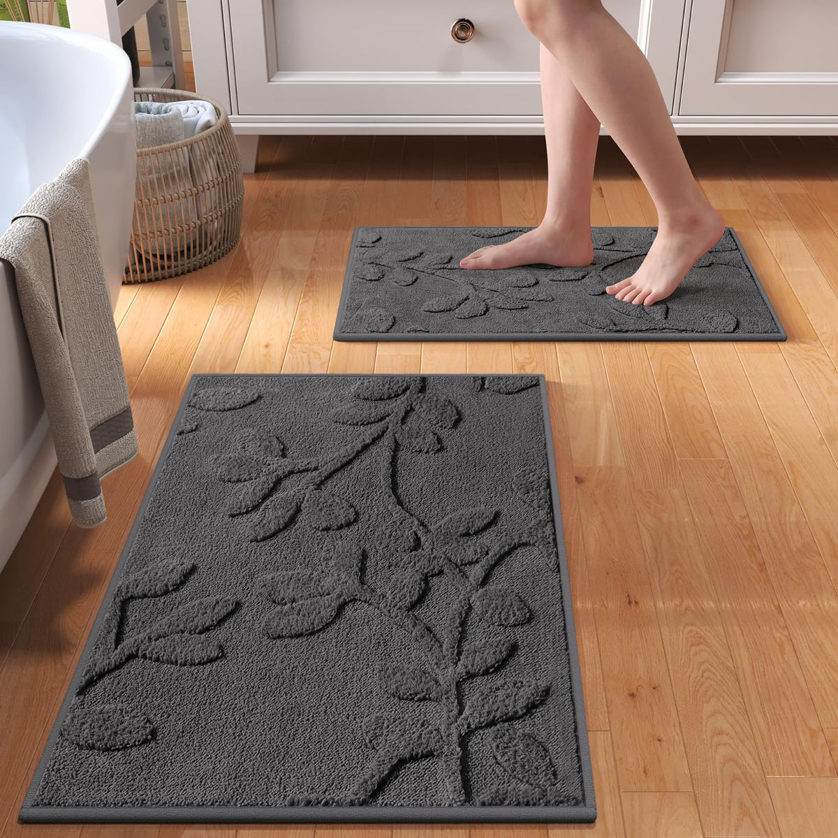 Bathroom Rugs Sets, Thin Non Slip Bath Mat Browm 16"x24"-2 Piece