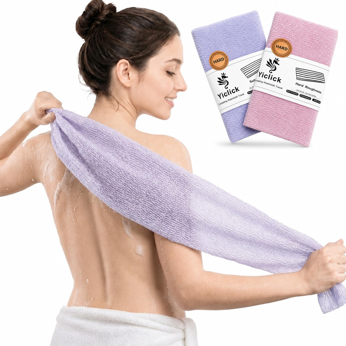 Yiclick Exfoliating Washcloth Towel, Back Scrubber for Shower for Women, Exfoliating Body Scrubber, Loofah Sponge Wash Cloth, Korean Japanese Exfoliating Shower Towel, Exfoliator Washer for Bath