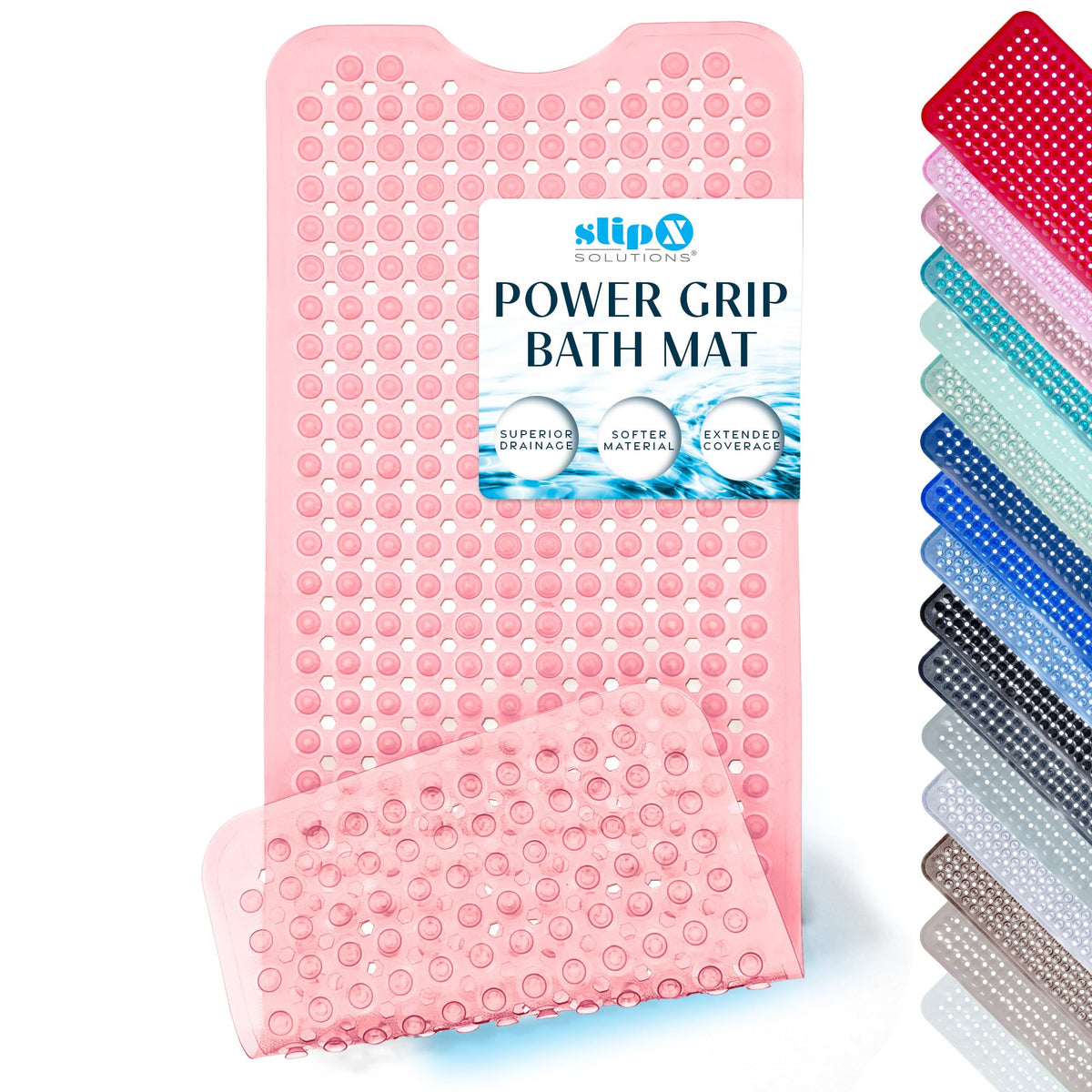 SlipX Solutions 39"x16" Power Grip Non Slip Bathtub Shower Mat, Tan