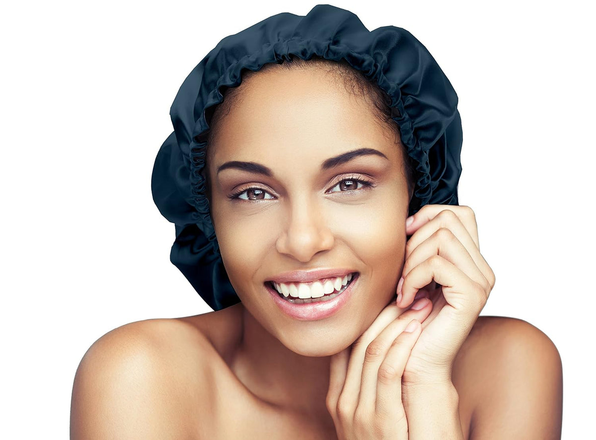 Glow By Daye Satin Bonnet, Double-Layered and Adjustable Satin Sleep Cap, Extra Large, Reversible Navy Classico