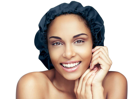 Glow By Daye Satin Bonnet, Double-Layered and Adjustable Satin Sleep Cap, Extra Large, Reversible Navy Classico
