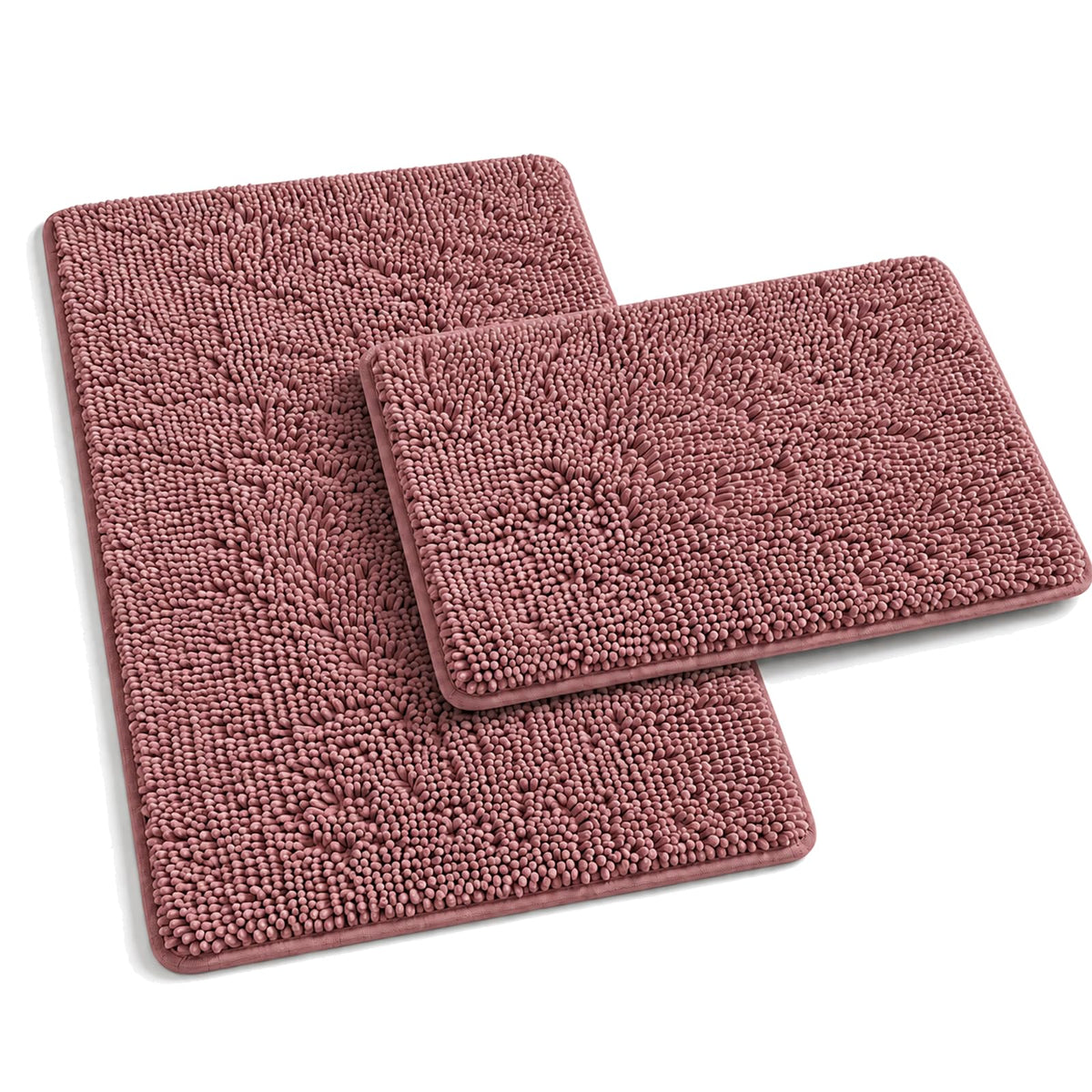 RUN HELIX Bathroom Rugs Set 2 Piece Thick Chenille Bath Mats, Soft Quick Dry Plush Absorbent Bath Rugs with Non-Slip PVC Backing, 32x20+24x16 Inch Black