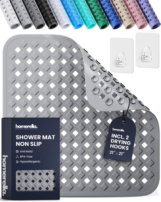 homerella Square Shower Mat Non Slip Anti Mold 21x21 Anti Slip Shower Mat