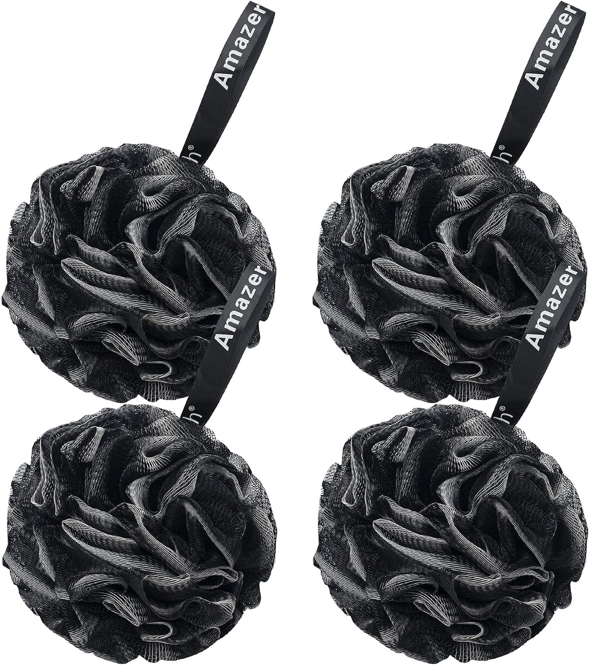 AmazerBath Loofah Sponge 75g/Piece, Loofah for Men Body Scrubber - Bath Sponge Loofa Set of 4 Black (Large)