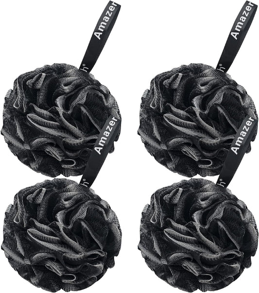 AmazerBath Loofah Sponge 75g/Piece, Loofah for Men Body Scrubber - Bath Sponge Loofa Set of 4 Black (Large)