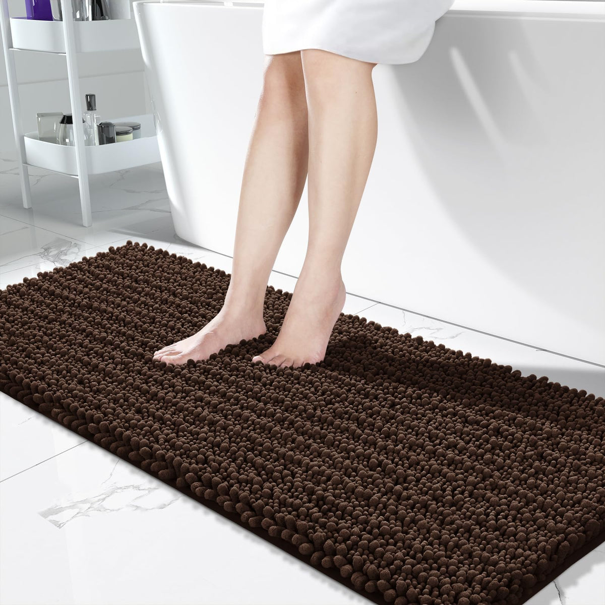 Yimobra Bathroom Rugs Non Slip Washable 32x20 Inch - Ultra Soft Absorbent Chenille Bath Mat, Quick Dry Shaggy Floor Carpet for Tub Shower, Gray Home Decor Accessories