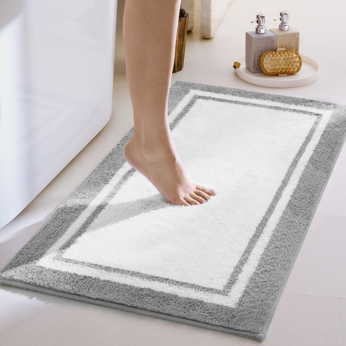 GRANNY SAYS Blue Bathroom Rug 16" x 24", Non-Slip Microfiber Bath Mat
