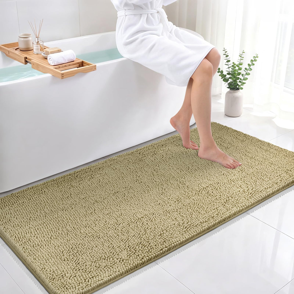 Bcoimo Small Bath Rug Mat,Chenille Extra Soft Navy Bathroom Mats for Floor