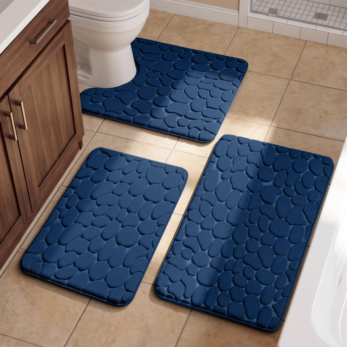 YIHOUSE Bathroom Mat Rug, Memory Foam Bath Mat, Non-Slip Bathroom Floor Mats, Cobblestone Bath Mats Absorbent Bath Rugs Washable Quick Dry (17x24,Dark Gray)