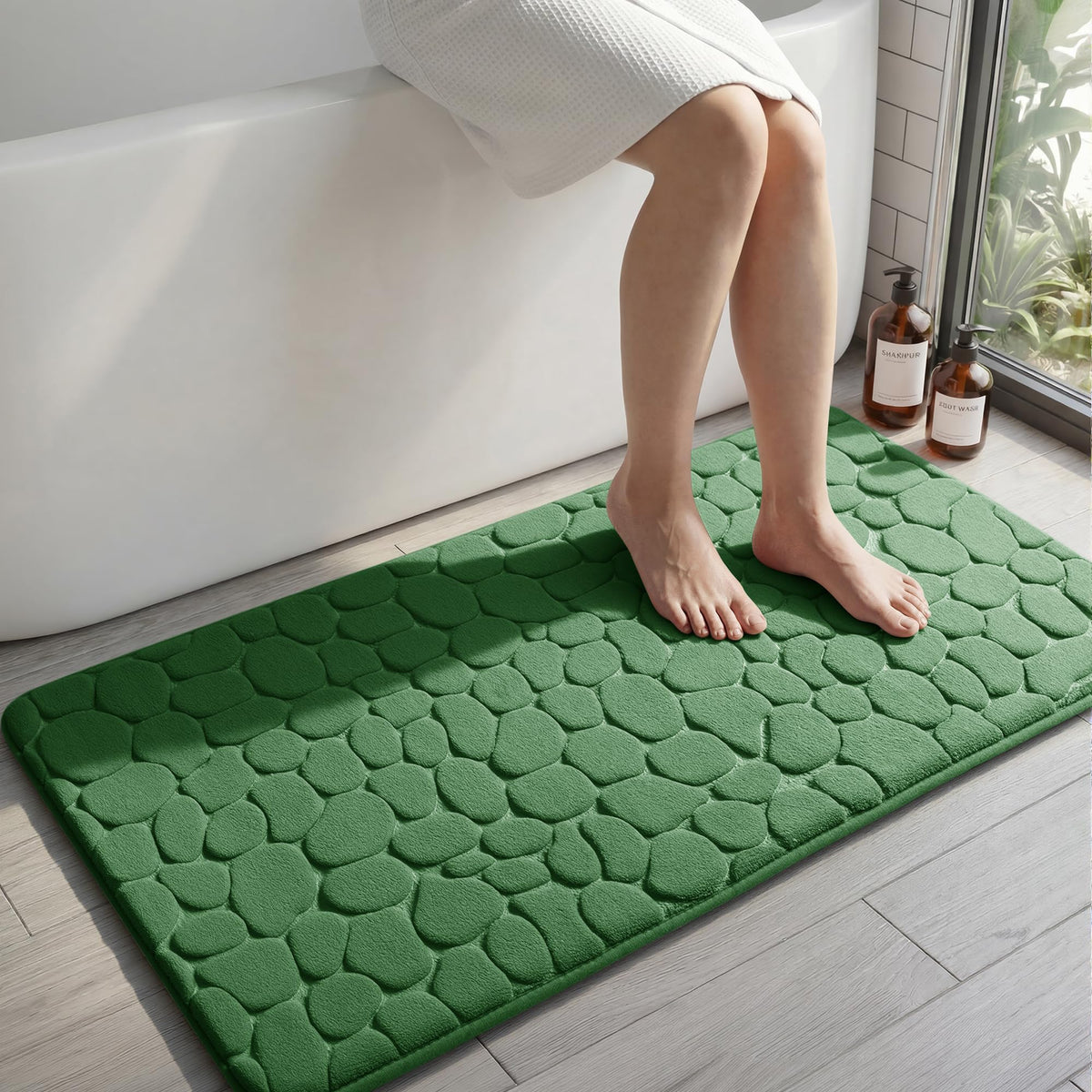 YIHOUSE Bathroom Mat Rug, Memory Foam Bath Mat, Non-Slip Bathroom Floor Mats, Cobblestone Bath Mats Absorbent Bath Rugs Washable Quick Dry (17x24,Dark Gray)