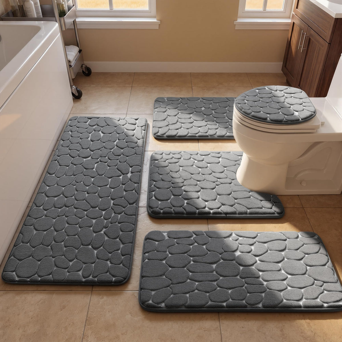 YIHOUSE Bathroom Mat Rug, Memory Foam Bath Mat, Non-Slip Bathroom Floor Mats, Cobblestone Bath Mats Absorbent Bath Rugs Washable Quick Dry (17x24,Dark Gray)