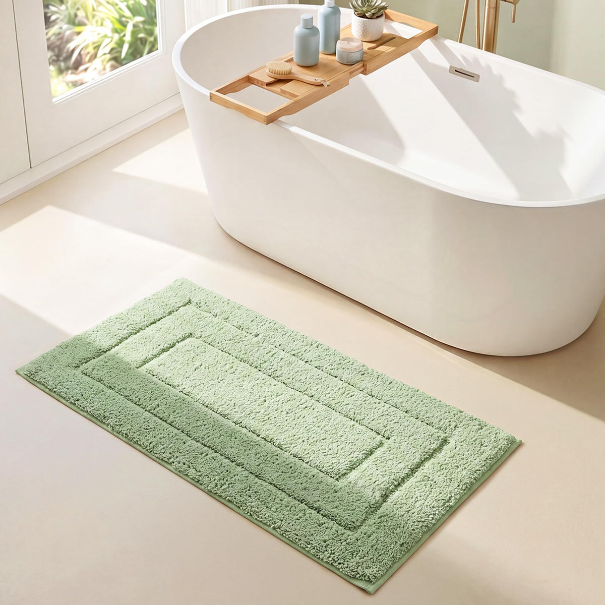 GRANNY SAYS Blue Bathroom Rug 16" x 24", Non-Slip Microfiber Bath Mat