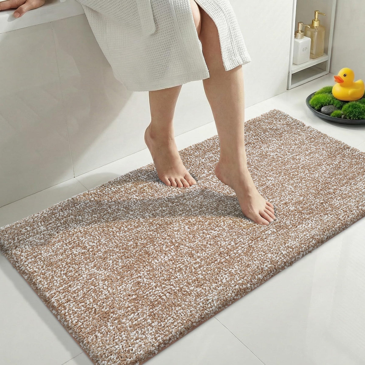Yimobra Non Slip Machine Washable Bathroom Rug 24x17 Grey and White