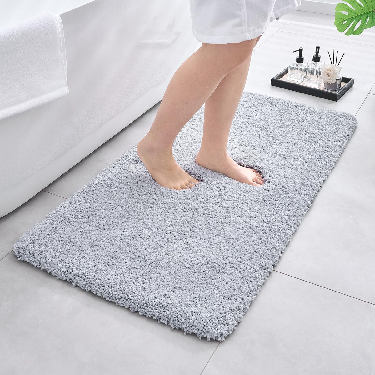Microfiber Bathroom Rugs 24x17 Absorbent Soft Non Slip, Blue