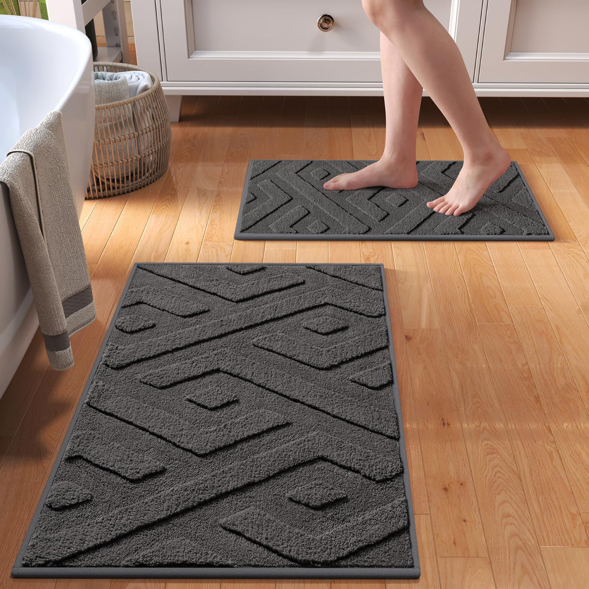 Bathroom Rugs Sets, Thin Non Slip Bath Mat Browm 16"x24"-2 Piece