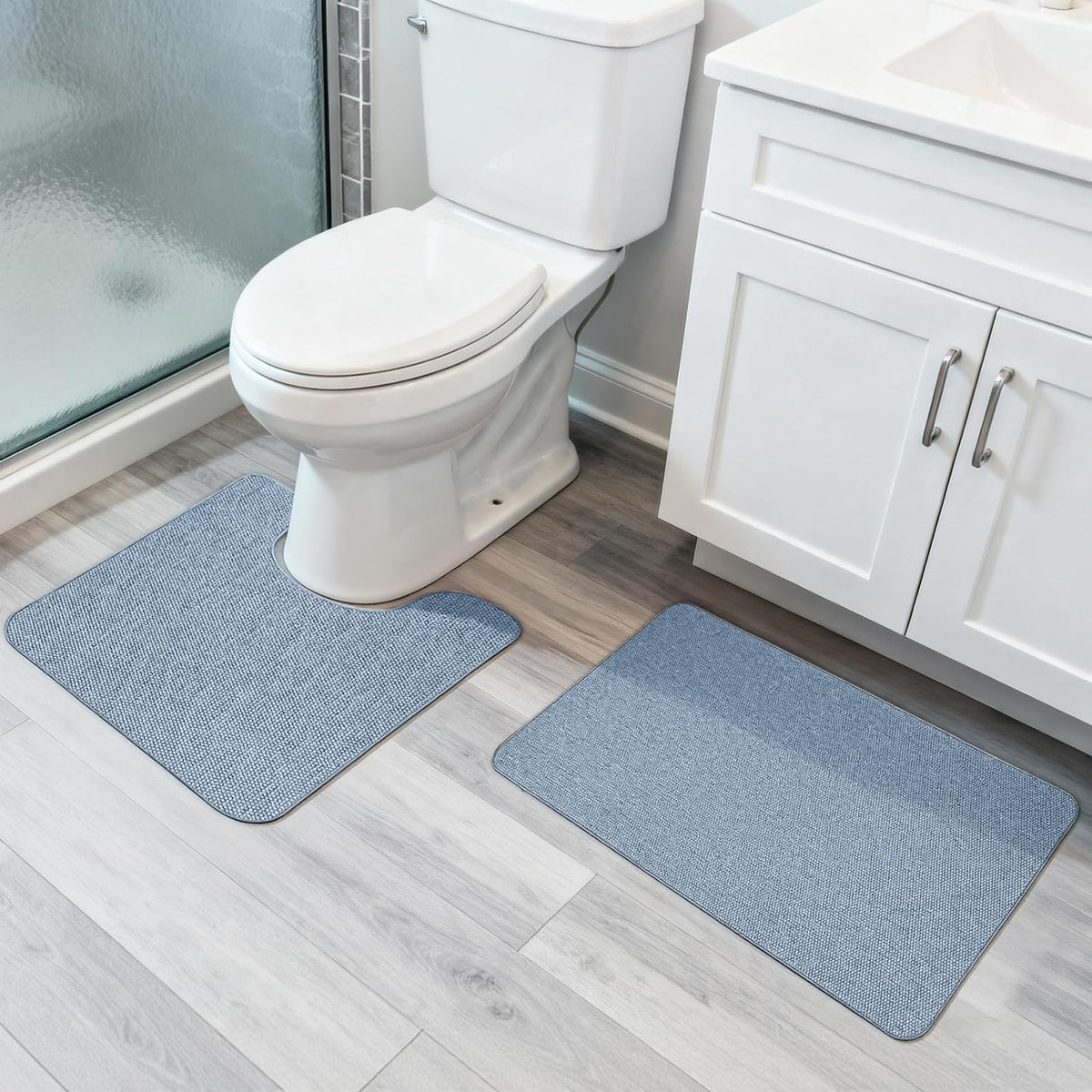 Bath Mat,Ultra Thin Bathroom Rugs,Rubber Bath Mats for Bathroom,No Slip Bath Rugs,Quick Dry,Machine Washable,Low Pile,Absorbent,Shower Outside,Sink,Home Decor Accessories.Blue,1'5"x2'3"(17x27inch)