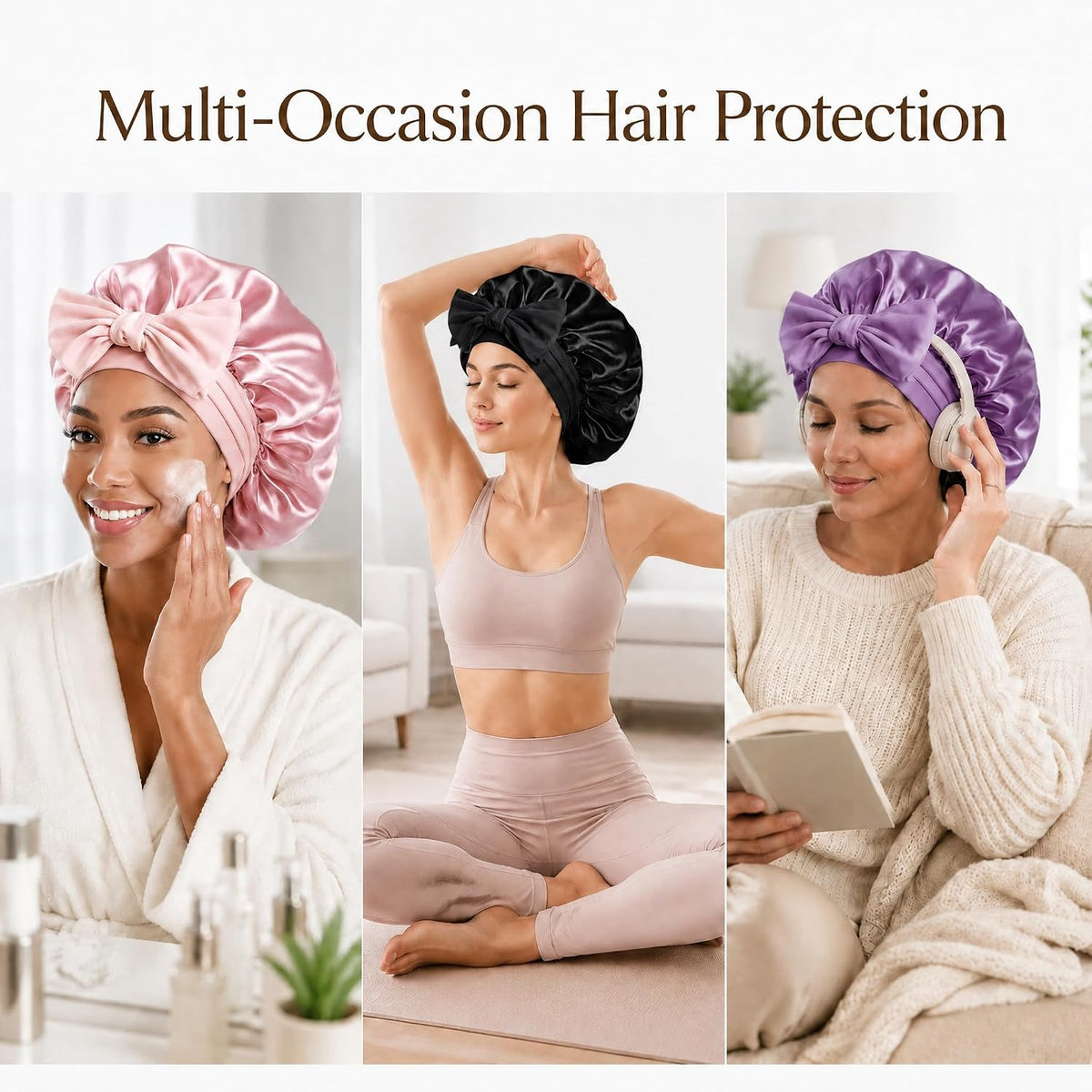 VarCozy Adjustable Double Layer Satin Bonnet for Sleeping to Reduce Frizz