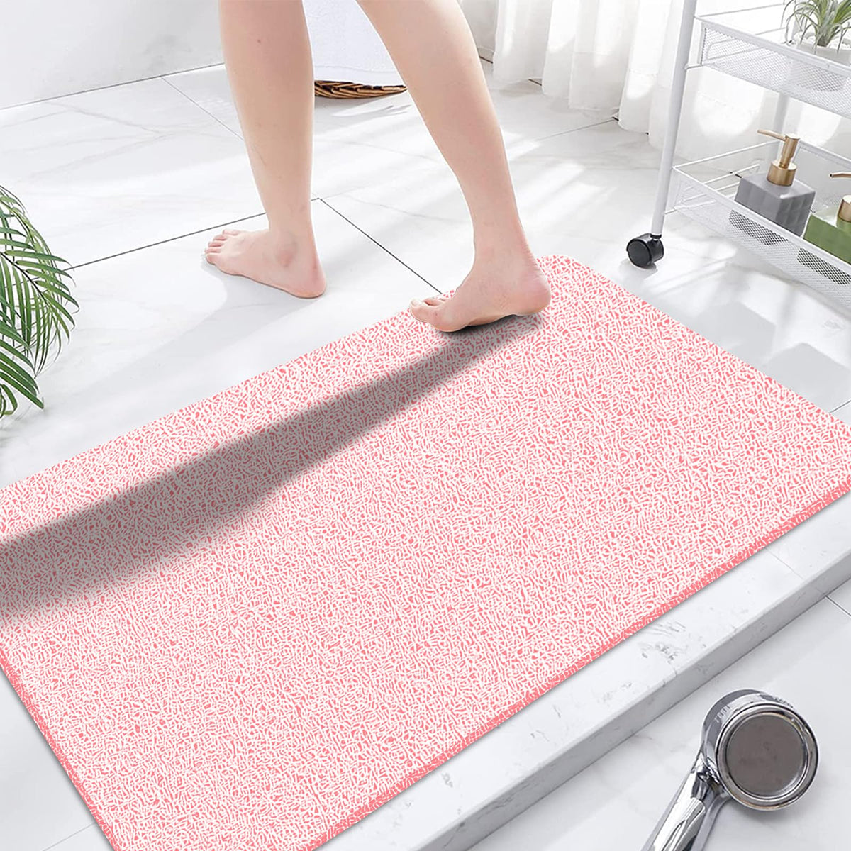 godehone Shower Mats Non Slip Without Suction Cups, PVC Loofah Bathroom Mats, Loofah Mats for Shower and Bathroom, Quick Drying, 15.7× 36 Inch, Beige