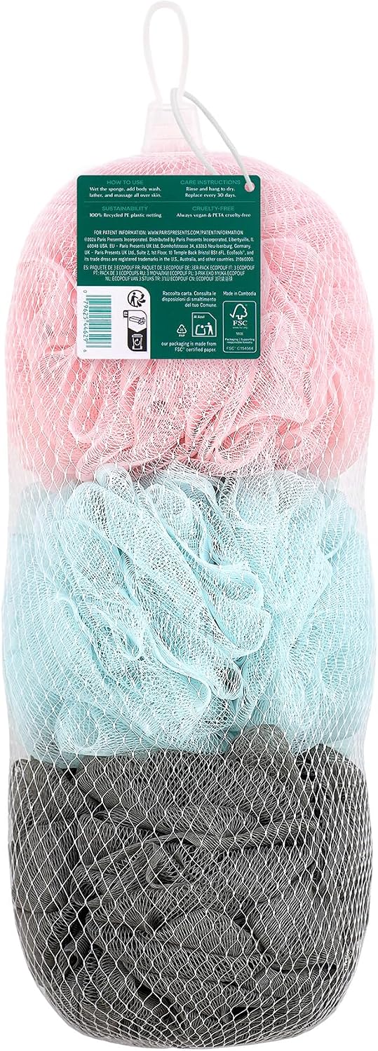 EcoTools EcoPouf 3 Pack Bath Sponge Set, Shower Poufs