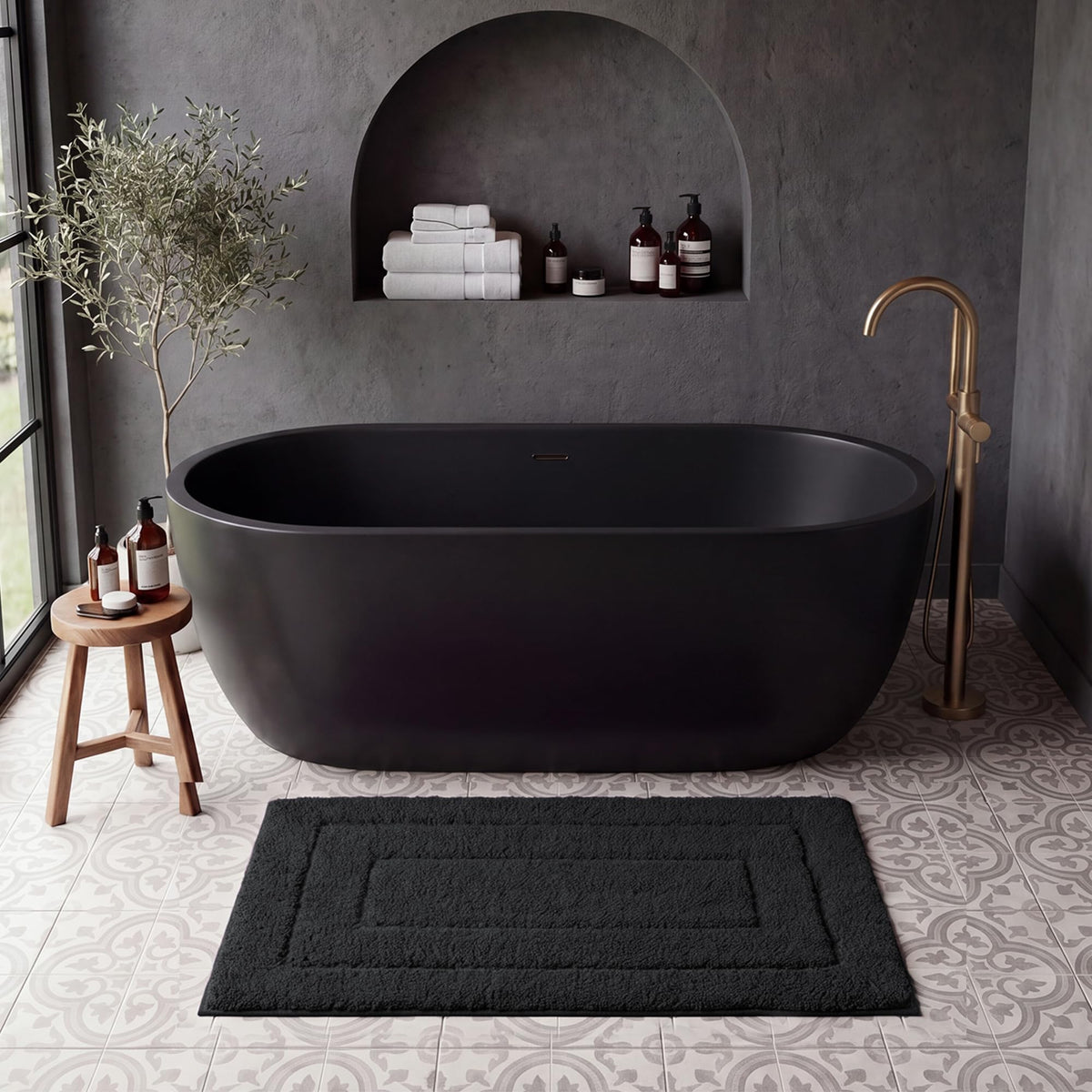 GRANNY SAYS Blue Bathroom Rug 16" x 24", Non-Slip Microfiber Bath Mat