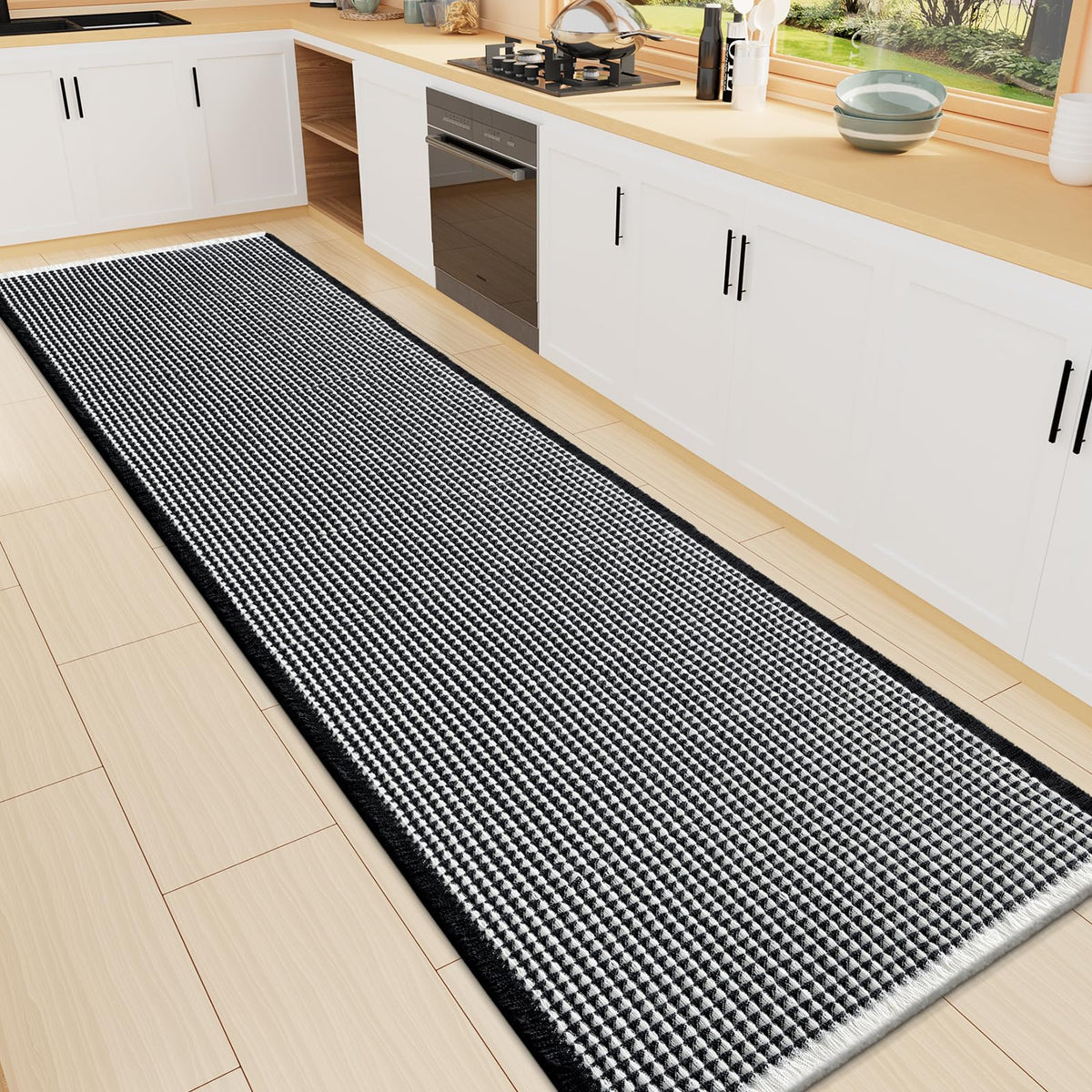 Smiry Waffle Bath Mat 24X16, Soft Absorbent Bathroom Rugs, Brown & Cream