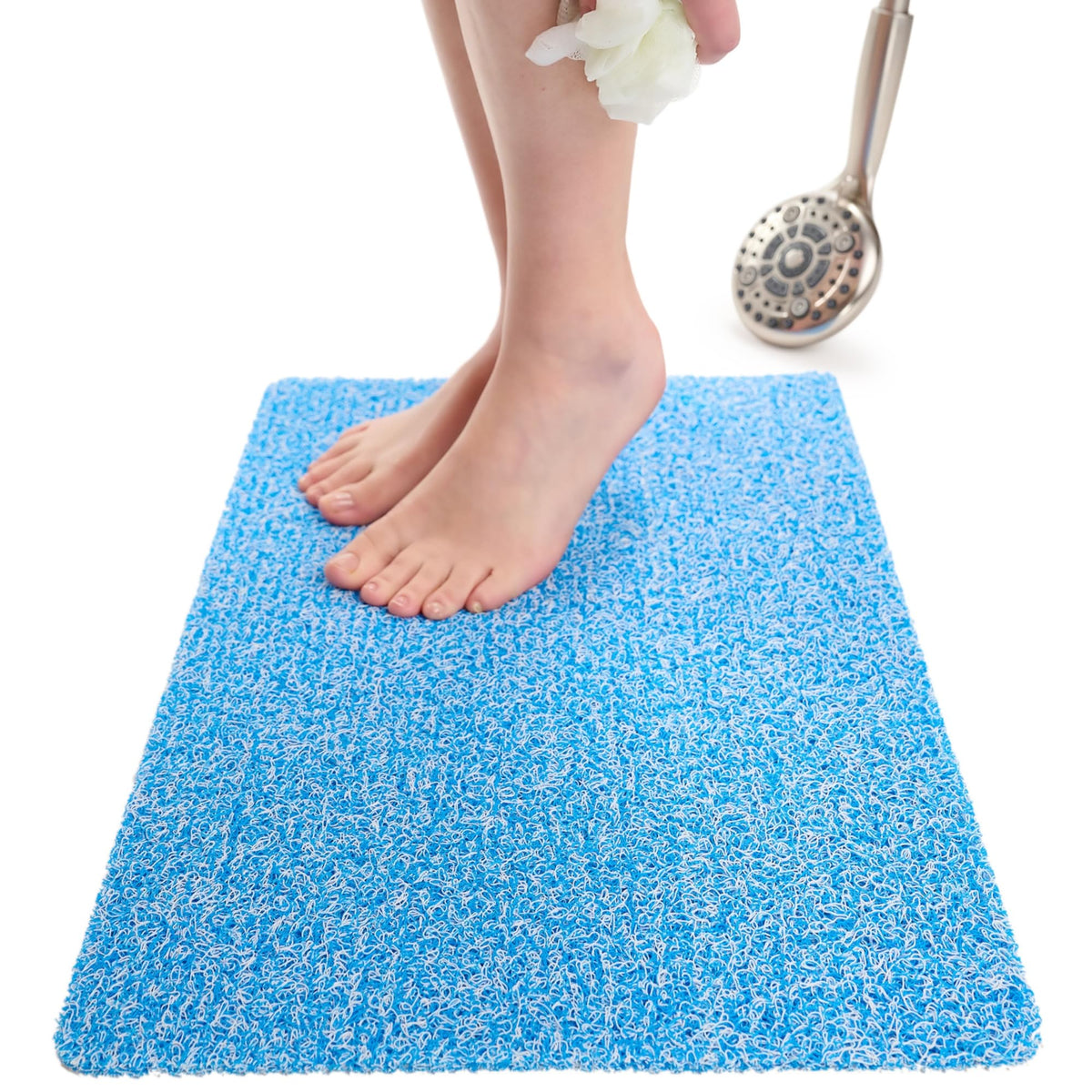 Non Slip Bathtub Mat Shower Mat for Tub - Loofah Bath Mats for Bathroom - 40x16 Bathtub Floor Mat - Textured Anti Slip Bath Mat Without Suction Cups - Secure Mat for Wet Areas (40x16 Pebble Blue)