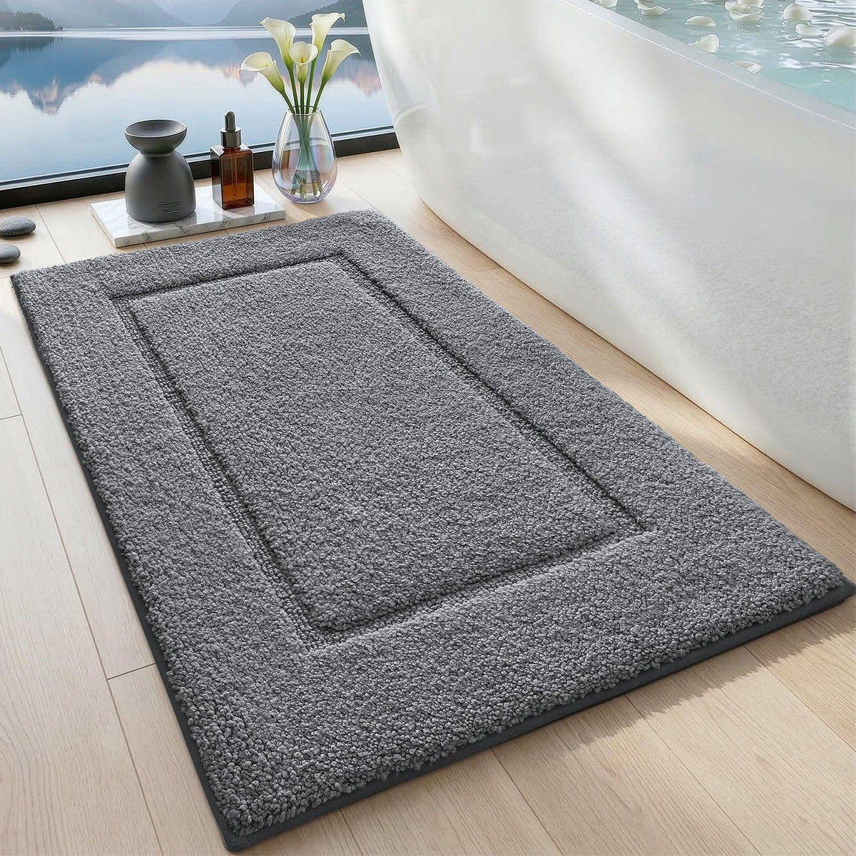 DEXI Bath Mat 24x16, Soft Absorbent Bathroom Rugs Non Slip, White