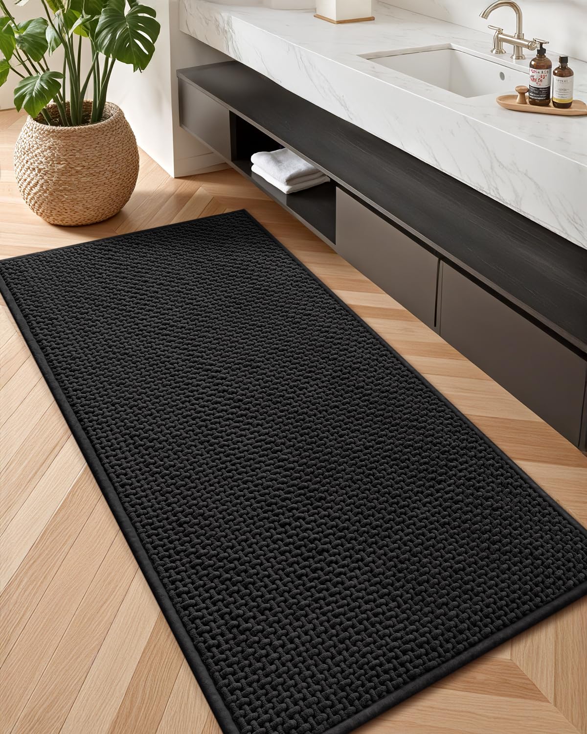 Color&Geometry Beige 30x17 Waffle Bath Mat, Rubber Non Slip Bathroom Rug
