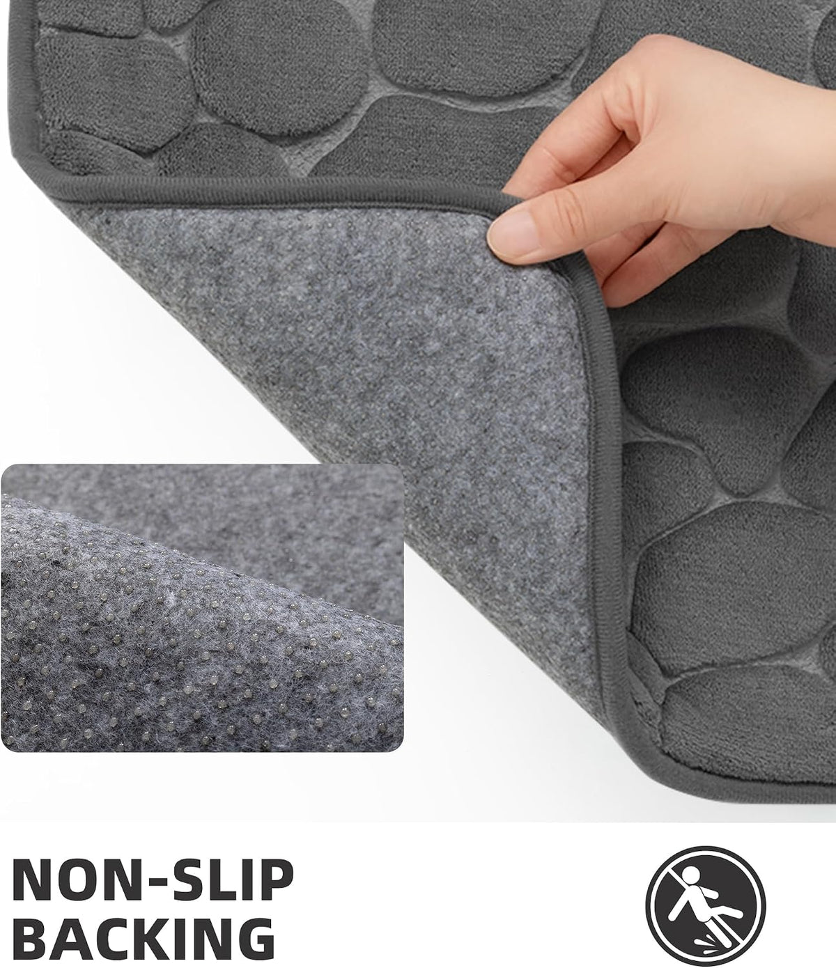 YIHOUSE Bathroom Mat Rug, Memory Foam Bath Mat, Non-Slip Bathroom Floor Mats, Cobblestone Bath Mats Absorbent Bath Rugs Washable Quick Dry (17x24,Dark Gray)
