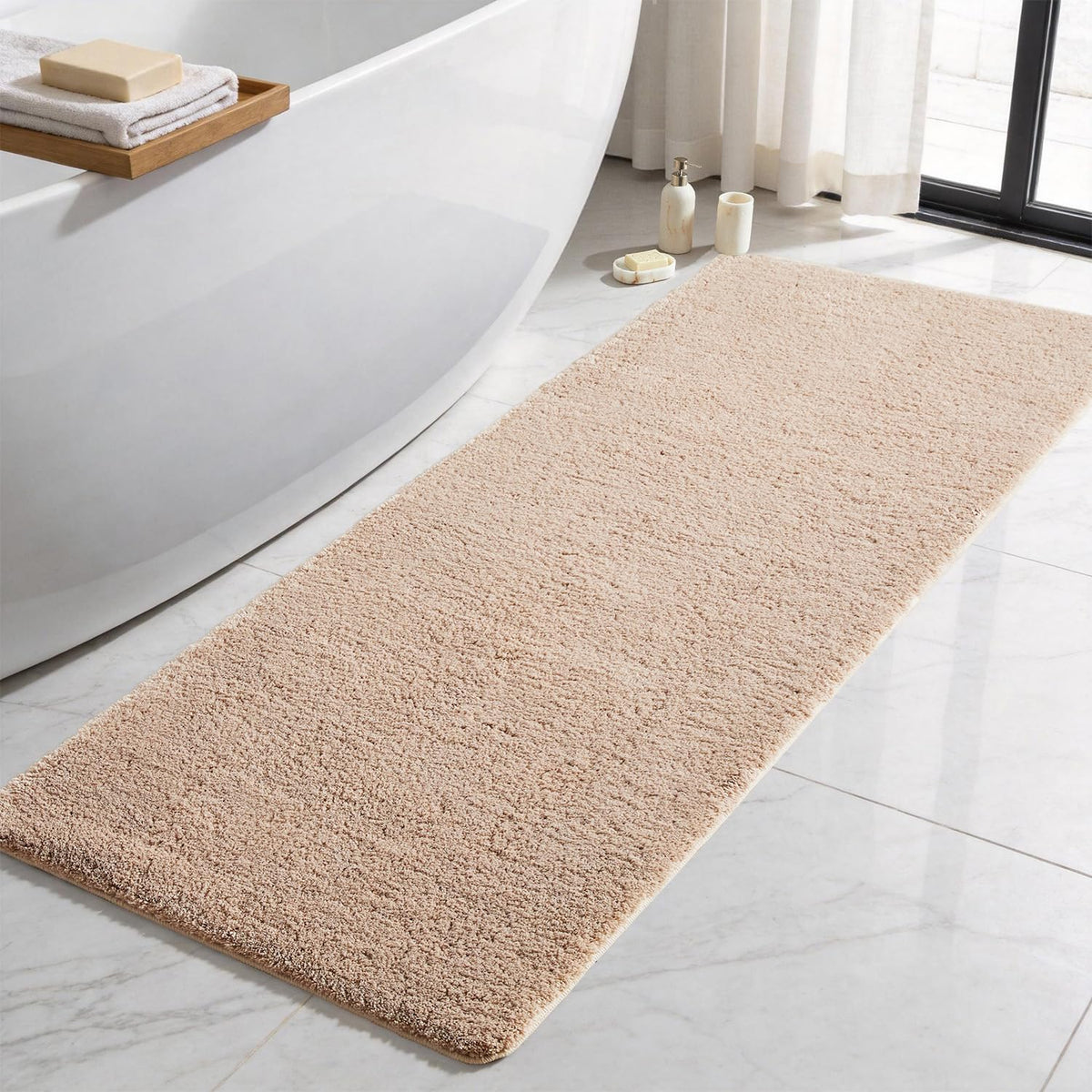 TYUU Black Bathroom Rug, Ultra Soft Bath Rugs Non Slip Washable, Super Absorbent Quick Dry Small Bath Mat with Rubber Backing for Bathroom Floor, Shower, or Sink, Black 16" x 24"