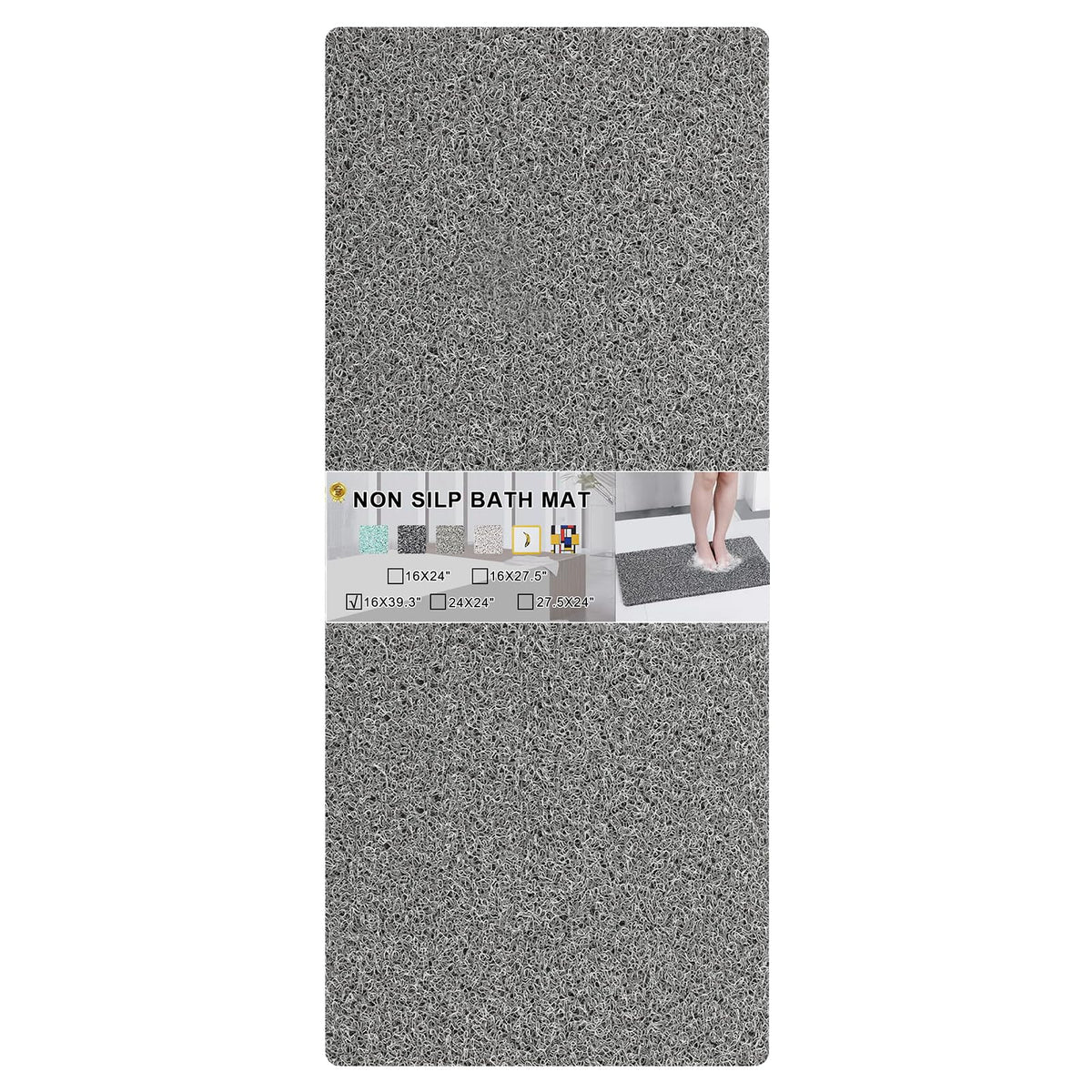 Nonslip Bathtub Mat, Anti Slip Bath Mat 0.6" Extra Thick, Quick Dry Bath Tub Anti Slip Shower Mat, Loofah Non-Slip Bath Mat for Tub Bathroom Pool Kitchen Entryway Home Hotel(Light Gray 16x27)