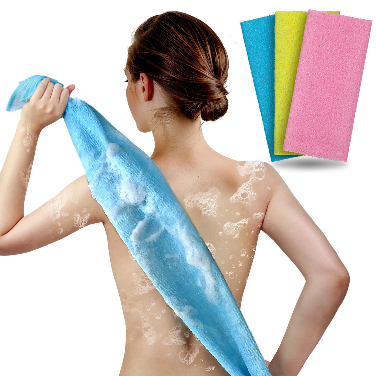 ARCH&M Exfoliating Washcloth & Japanese Shower Towel, Body Scrubber, 3 Pack
