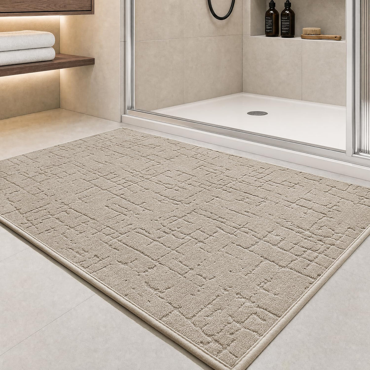 AMOAMI-Bath Mat-Absorbent Quick Dry Bathroom Floor Mats-Washable Rubber Backing Bath Mats for Bathroom Rugs Fit Under Door-Bath Rug for in Front of Sink Bathtub Shower Room, Grey 17''x24''