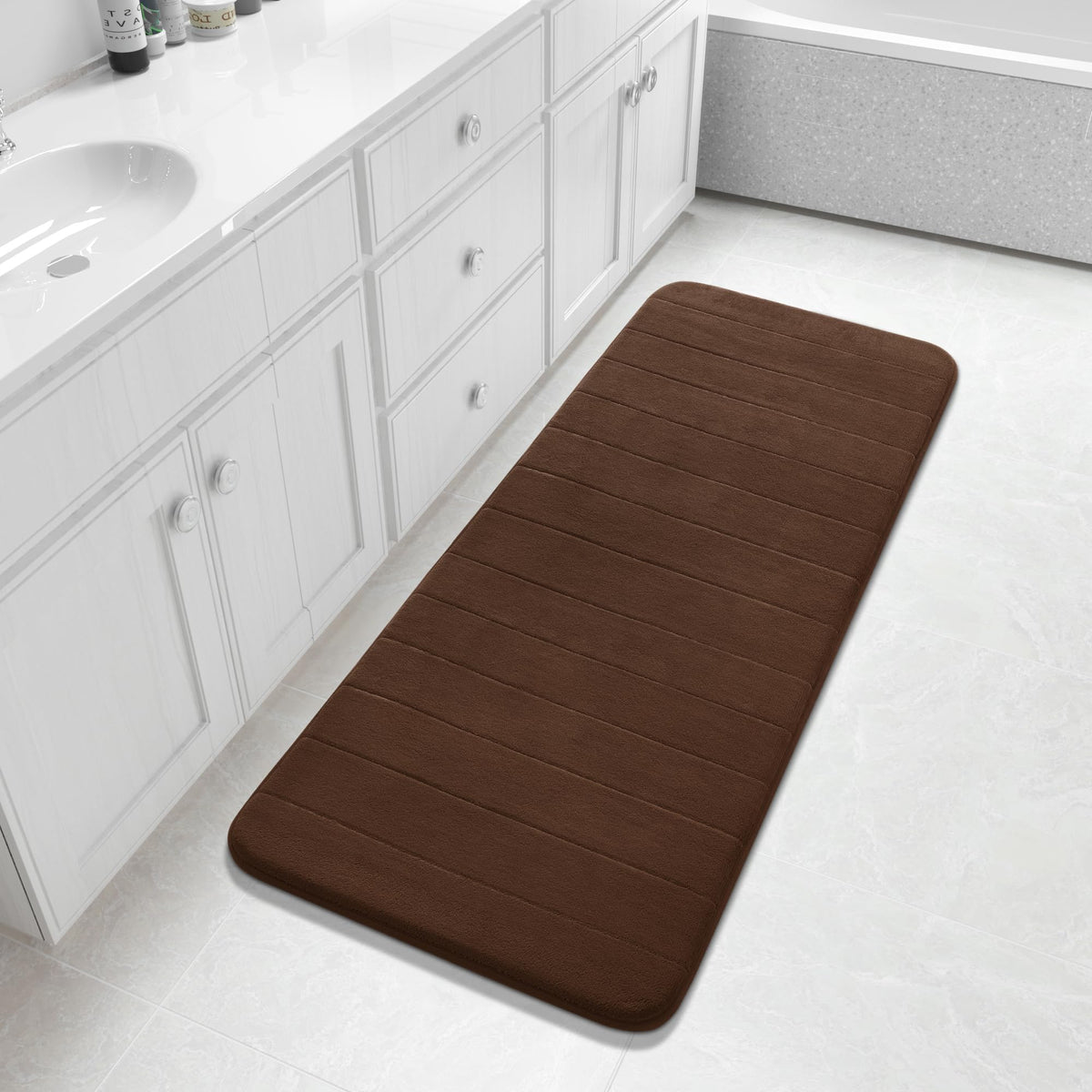 Yimobra Memory Foam Bath Mat, Super Soft Absorbent Bathroom Rug Non Slip 31.5x20 Inch, Quick Dry, Machine Washable Floor Carpet for Tub Shower, Home Decor Accessories, Beige