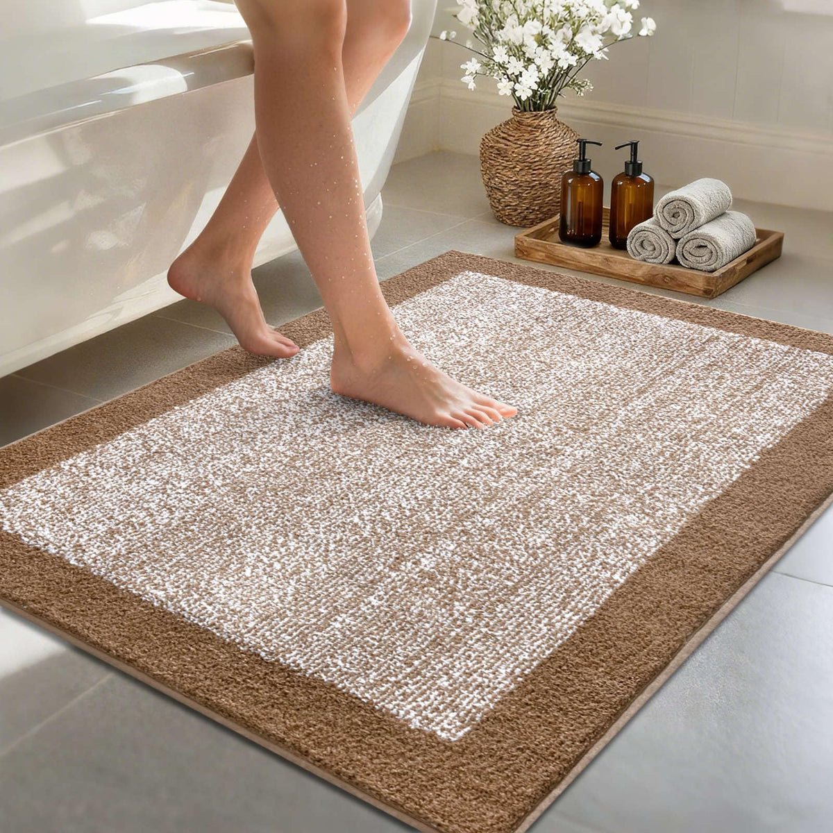 Long 2x4 Ft (48''x24'') Bathroom Rugs, Non Slip Washable Bath Mat Grey